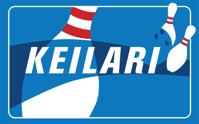 Keilarin logo, jossa nimen lisäksi sinisellä pohjalla valko-punaisia keiloja.